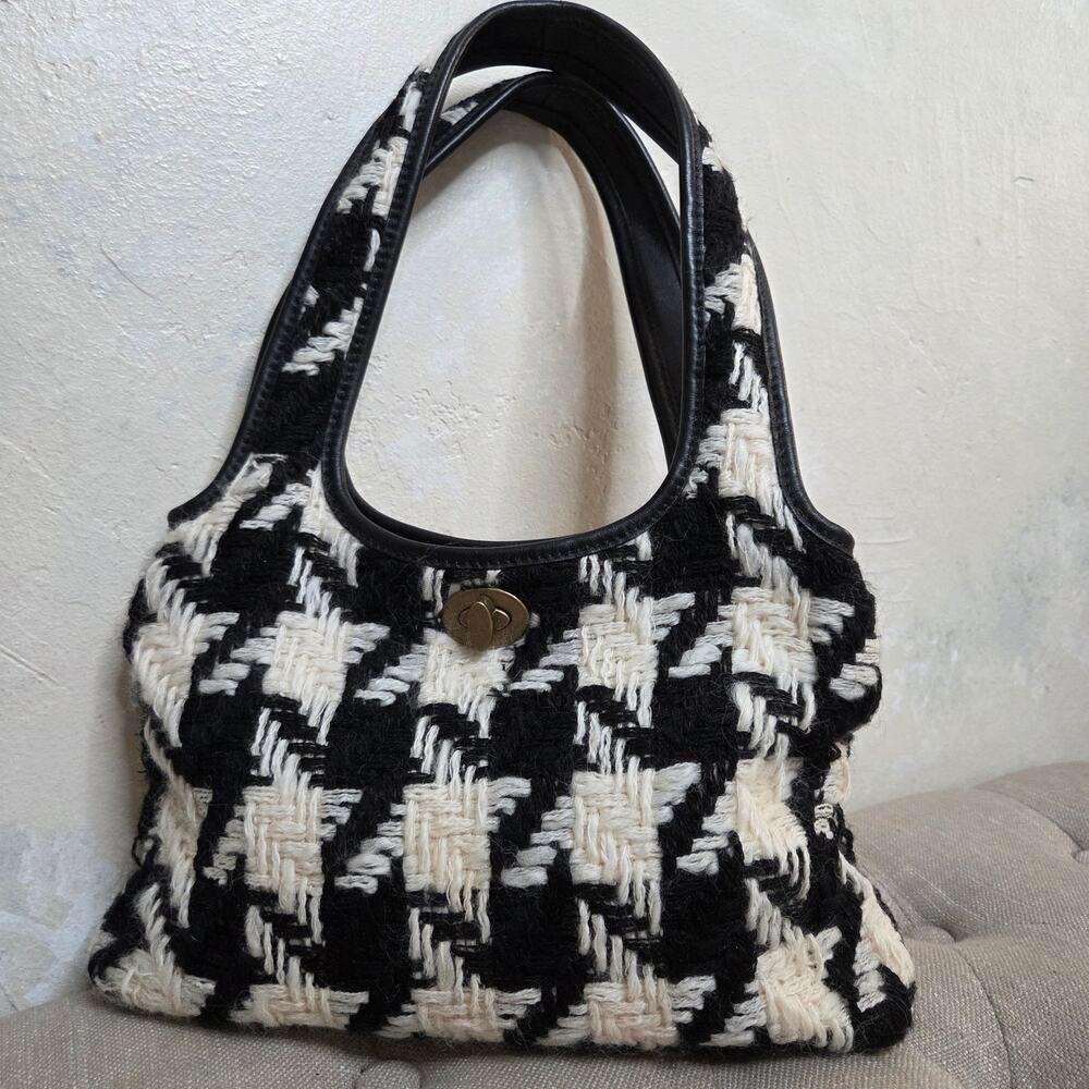 Miu Miu Houndstooth Wool Leather Black White Shoulder Bag Purse Turn Lock✨️Y2K